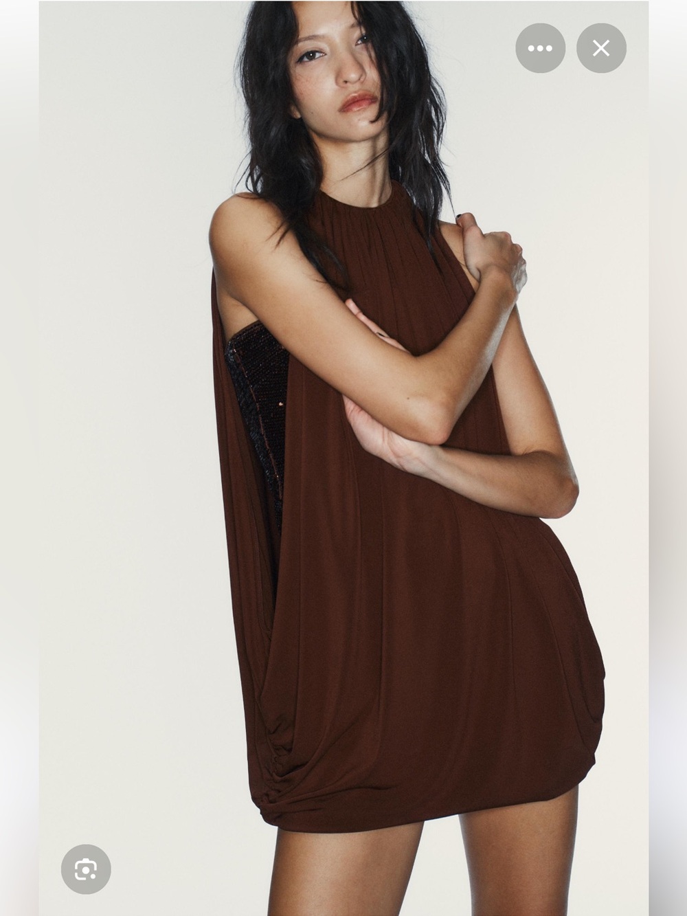 Zara Brown Draped Mini Dress